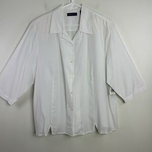 Karen‎ Scott Top Womens 2X White 3/4 Sleeve Button Up Blouse Career NWT